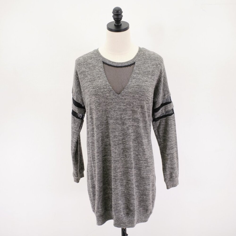 Insipired Hearts Medium Illusion V-Neck Gray Sweater Rayon Polyester Spandex